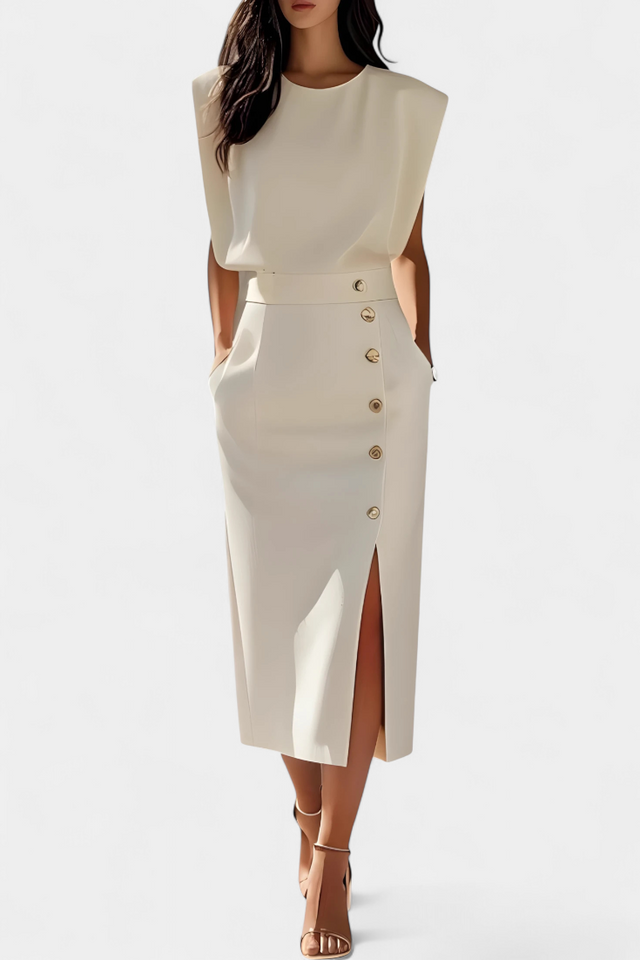 Midi šaty Ceecee s dlhými rukávmi a dekoratívnymi gombíkmi