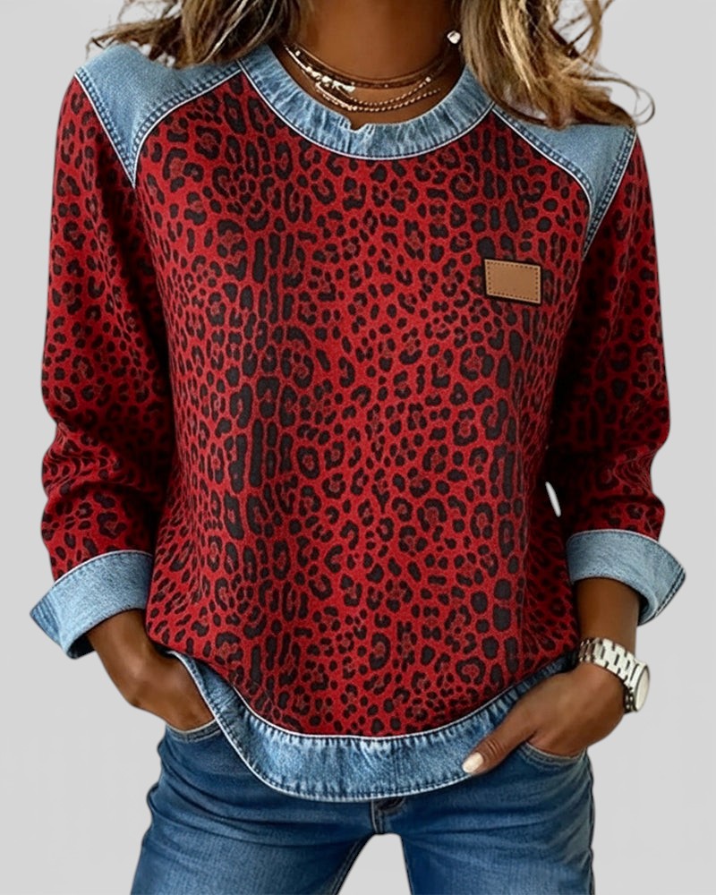 Marta™ | Džínová mikina s leopardo vzorom