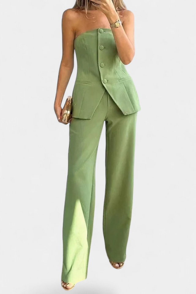 Ekaterina Minimalistický Set Topu a Širokých Nohavíc