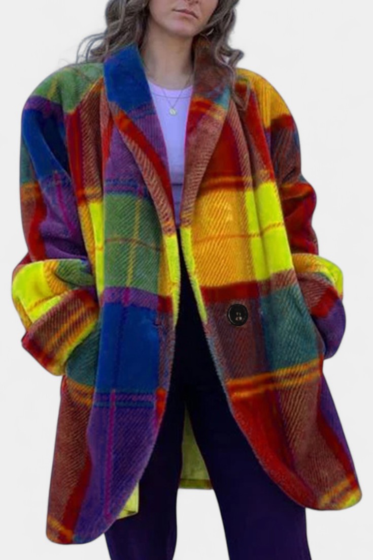 Glazel Oversized zimný kabát s károvaným vzorom