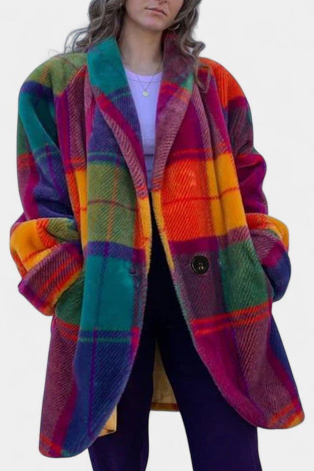Glazel Oversized zimný kabát s károvaným vzorom
